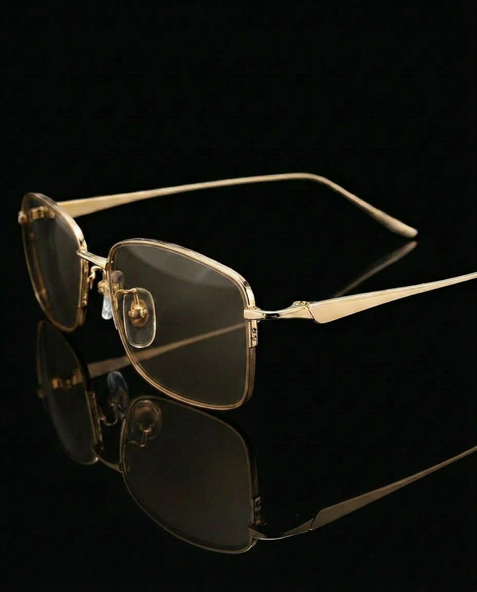 Half-Rim Titanium Glasses 001 — Amber Tint — Detail