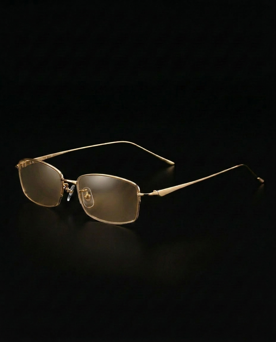 Half-Rim Titanium Glasses 001 — Amber Tint — Side